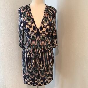 Viereck Mod Ikat Print Mini Dress Blue Pink Green Ivory XS